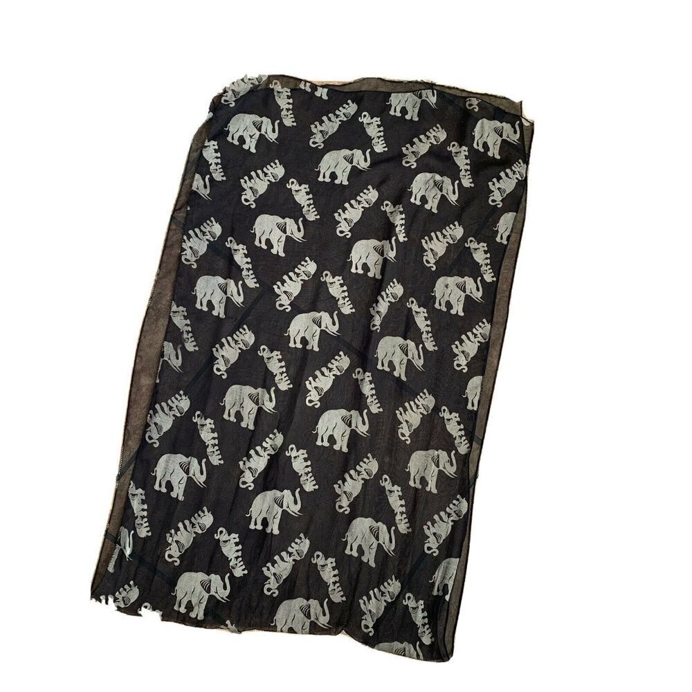 Elephant Black With Tan Chiffon Rectangle Sheer Scarf 19” x 62”